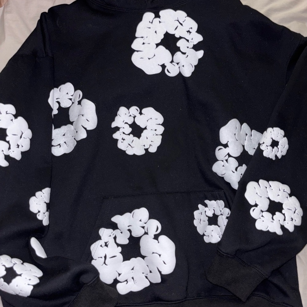 Black Hoodie with White Floral Pattern